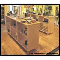 Hard white maple. Glass face and top jewelry display and sales counter. Free standing merchandise display shelves.