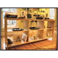 Hard white maple. Glass face and top jewelry display and sales counter. Free standing merchandise display shelves.