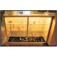 Hard white maple. Glass face and top jewelry display and sales counter. Free standing merchandise display shelves.