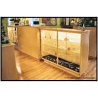 Hard white maple. Glass face and top jewelry display and sales counter. Free standing merchandise display shelves.