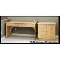 Contemporary three drawer maple desk, four drawer (two over two) filing cabinet.